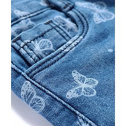 Babyhug Denim Mid Thigh Length Stretchable Shorts Butterfly Print - Blue