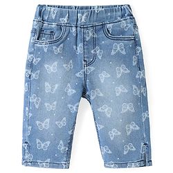 Babyhug Denim Capri Butterfly Print with Stretch - Blue
