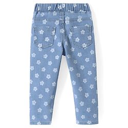 Babyhug Denim Full Length Stretchable Jeggings  with Floral Print - Light Blue