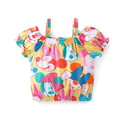 Babyhug Disney Single Jersey Knit Half Sleeves Top And Denim Skirt With Minnie Mouse Print - Multicolor