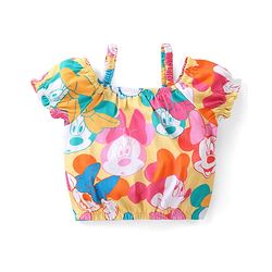 Babyhug Disney Single Jersey Knit Half Sleeves Top And Denim Skirt With Minnie Mouse Print - Multicolor