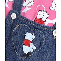 Babyhug Disney Single Jersey Knit Layered Frock with Half Sleeves T-Shirt Winnie The Pooh Print - Blue White & Pink