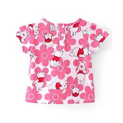 Babyhug Disney Single Jersey Knit Layered Frock with Half Sleeves T-Shirt Winnie The Pooh Print - Blue White & Pink