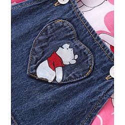 Babyhug Disney Single Jersey Knit Layered Frock with Half Sleeves T-Shirt Winnie The Pooh Print - Blue White & Pink