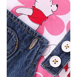 Babyhug Disney Single Jersey Knit Layered Frock with Half Sleeves T-Shirt Winnie The Pooh Print - Blue White & Pink