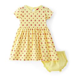 Babyhug Cotton Knit Half Sleeves Frock & Bloomer With Stars Print - Multicolor