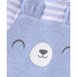 Babyhug 100% Cotton Knit Interlock Half Sleeves Romper With Teddy Print - Blue
