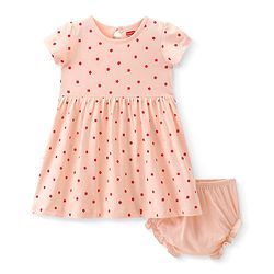 Babyhug Single Jersey Knit Half Sleeves Frock & Bloomer With Stars Print - Peach