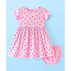 Babyhug Single Jersey Knit Half Sleeves Frock with Bloomer Star Print- Pink