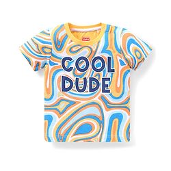 Babyhug Cotton Knit Half Sleeves Text & Marble Printed T-Shirt & Shorts Set - Multicolour