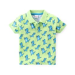 Babyhug Cotton Knit Half Sleeves Polo T-Shirt & Shorts Set With Dancing Croc Print - Green & Blue