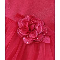 Babyhug Woven Half Sleeves Fit and Flare Party Frock With Floral Corsage- Dark Pink