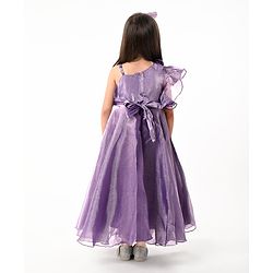 Babyhug Woven One Shoulder Sleeves Fit and Flare Party Gown With Floral Applique- Violet