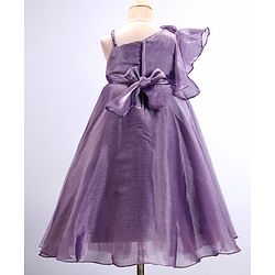Babyhug Woven One Shoulder Sleeves Fit and Flare Party Gown With Floral Applique- Violet