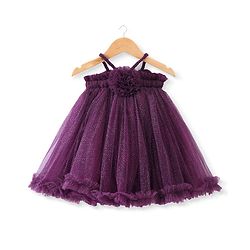 Babyhug Singlet Sleeves Floral Corsage Glittery A-Line Party Frock - Wine