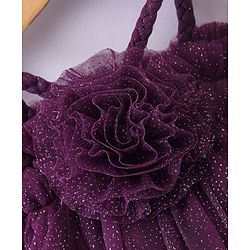 Babyhug Singlet Sleeves Floral Corsage Glittery A-Line Party Frock - Wine