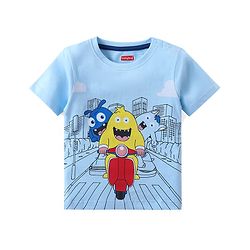 Babyhug Single Jersey Knit Half Sleeves T-Shirt & Shorts Set with Monster Print - Blue