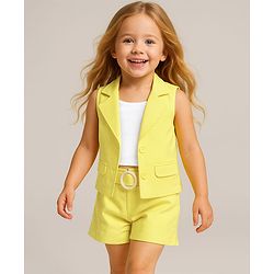 Babyhug Knit Sleeveless Co-Ord Set Solid Color - Yellow