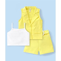 Babyhug Knit Sleeveless Co-Ord Set Solid Color - Yellow
