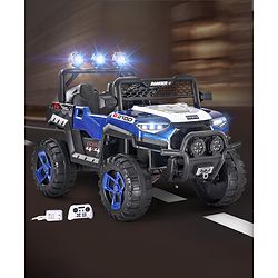 Babyhug RANGER 4X4 Battery Operated Ride On Jeep with Music & LED Lights - Blue| Forward & Reverse Drive| Wide Comfortable Seat| Rechargeable Battery| Remote Control| Pre-loaded Music with USB & AUX| Easy to Assemble| Wide Comfortable Seat| Easy to O
