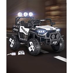 Babyhug RANGER 4X4 Battery Operated Ride On Jeep with Music & LED Lights - Black| Forward & Reverse Drive| Wide Comfortable Seat| Rechargeable Battery| Remote Control| Pre-loaded Music with USB & AUX| Easy to Assemble| Wide Comfortable Seat| Easy to