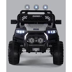 Babyhug RANGER 4X4 Battery Operated Ride On Jeep with Music & LED Lights - Black| Forward & Reverse Drive| Wide Comfortable Seat| Rechargeable Battery| Remote Control| Pre-loaded Music with USB & AUX| Easy to Assemble| Wide Comfortable Seat| Easy to