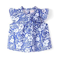 Babyhug Cotton Woven Half Sleeves  Top with Frills Detailing Floral Print - Blue