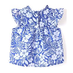 Babyhug Cotton Woven Half Sleeves  Top with Frills Detailing Floral Print - Blue
