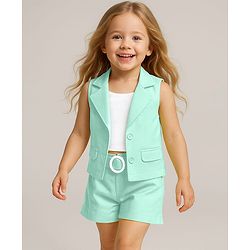 Babyhug Knit Sleeveless Co-Ord Set Solid Color - Mint Blue