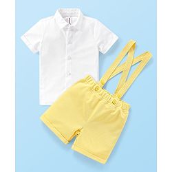 Babyhug Half Sleeves Shirt & Shorts with Suspenders Bow - Yellow