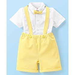 Babyhug Half Sleeves Shirt & Shorts with Suspenders Bow - Yellow