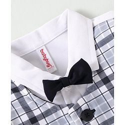 Babyhug Half Sleeves Checks Attached Waist Coat Shirt & Shorts Set with Bow  - White & Black