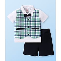 Babyhug Half Sleeves Checks T-Shirts with Shorts Set - Navy Blue