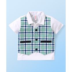 Babyhug Half Sleeves Checks T-Shirts with Shorts Set - Navy Blue