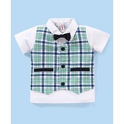 Babyhug Half Sleeves Checks T-Shirts with Shorts Set - Navy Blue