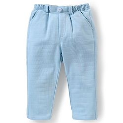 Babyhug Knit Full Sleeves Printed Party Shirt & Trousers with Cap Bow & Suspender - Light Blue