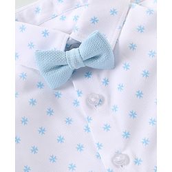 Babyhug Knit Full Sleeves Printed Party Shirt & Trousers with Cap Bow & Suspender - Light Blue