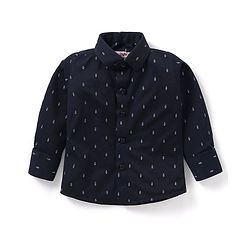 Babyhug Knit Full Sleeves Printed Party Shirt & Trousers with Cap Bow & Suspender - Navy Blue & Grey