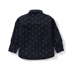 Babyhug Knit Full Sleeves Printed Party Shirt & Trousers with Cap Bow & Suspender - Navy Blue & Grey