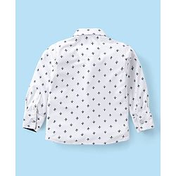 Babyhug Full Sleeves Shirt & Trousers Set With Cap Bow & Suspenders Floral Print - White & Blue
