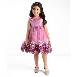 Babyhug Sleeveless Floral & & Pearl Embellishment Fit & Flared Party Frock - Mauve