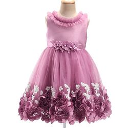 Babyhug Sleeveless Floral & & Pearl Embellishment Fit & Flared Party Frock - Mauve