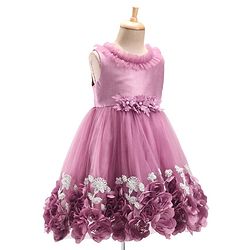 Babyhug Sleeveless Floral & & Pearl Embellishment Fit & Flared Party Frock - Mauve