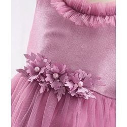 Babyhug Sleeveless Floral & & Pearl Embellishment Fit & Flared Party Frock - Mauve
