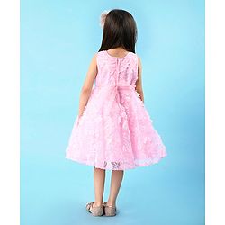 Babyhug Sleeveless Party Frock with Floral Embroidery & Bow Detailing - Pink