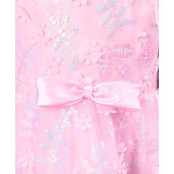 Babyhug Sleeveless Party Frock with Floral Embroidery & Bow Detailing - Pink