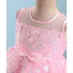 Babyhug Sleeveless Party Frock with Floral Embroidery & Bow Detailing - Pink