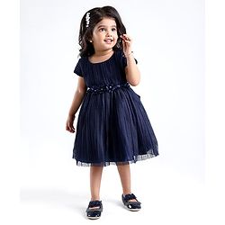 Babyhug Cap Sleeves  Fit & Flare   Party Frock with Floral Applique - Navy Blue