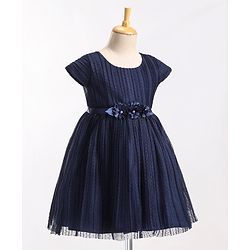 Babyhug Cap Sleeves  Fit & Flare   Party Frock with Floral Applique - Navy Blue