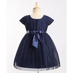 Babyhug Cap Sleeves  Fit & Flare   Party Frock with Floral Applique - Navy Blue